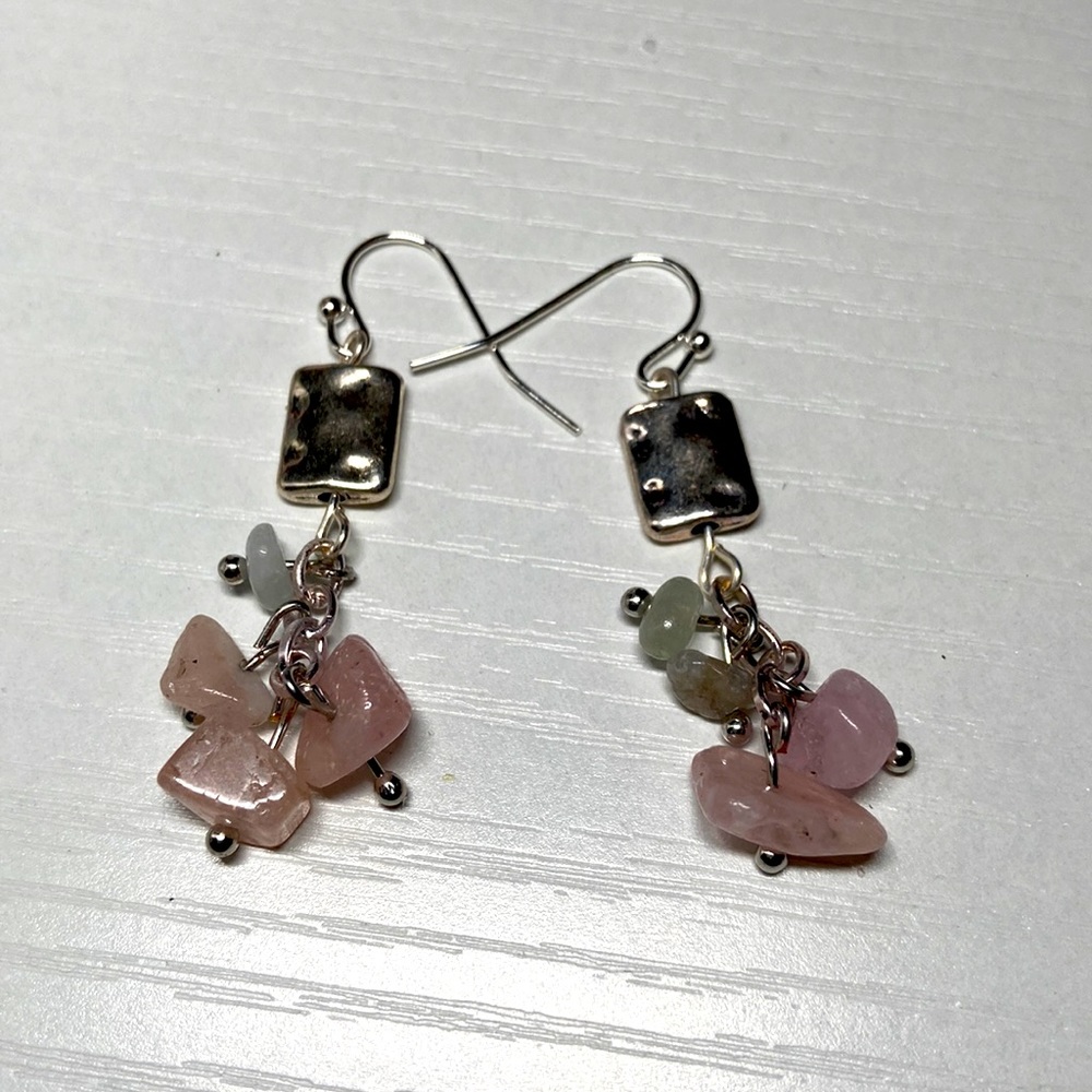 Handmade morganite ( rare semiprecious stone) dangle earrings.